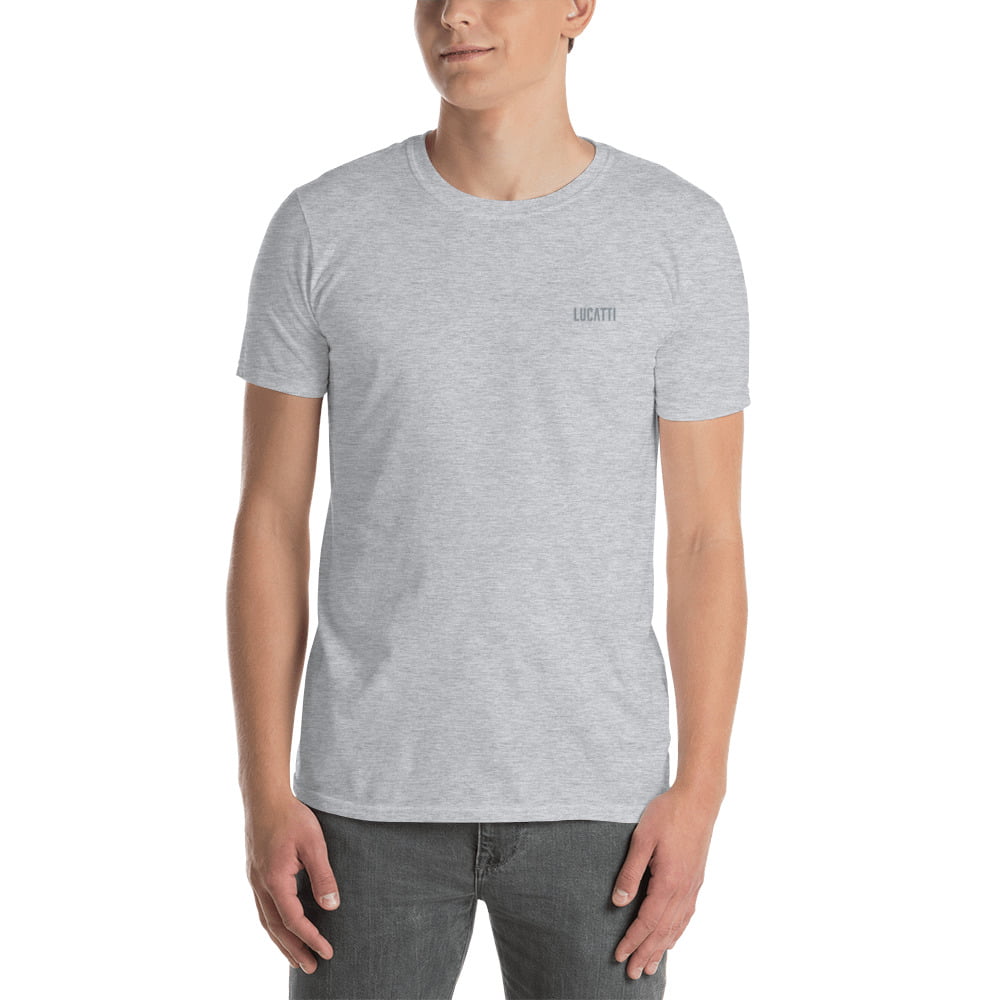 Camiseta básica hombre gris cuello redondo bordado