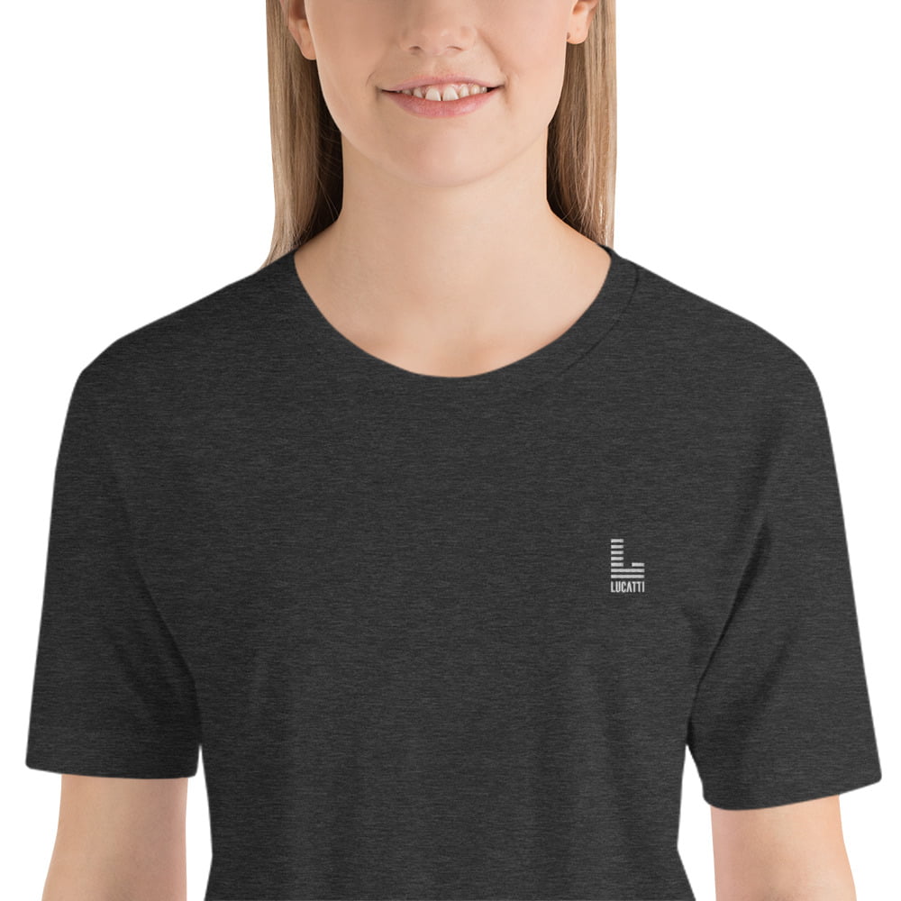 Camiseta básica mujer heather oscuro cuello redondo bordado contraste