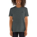 Camiseta básica mujer negro heather cuello redondo bordado