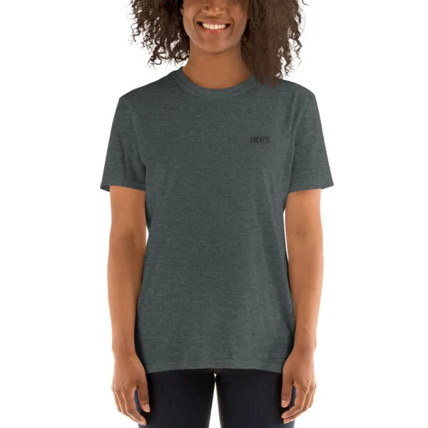 Camiseta básica mujer negro heather cuello redondo bordado