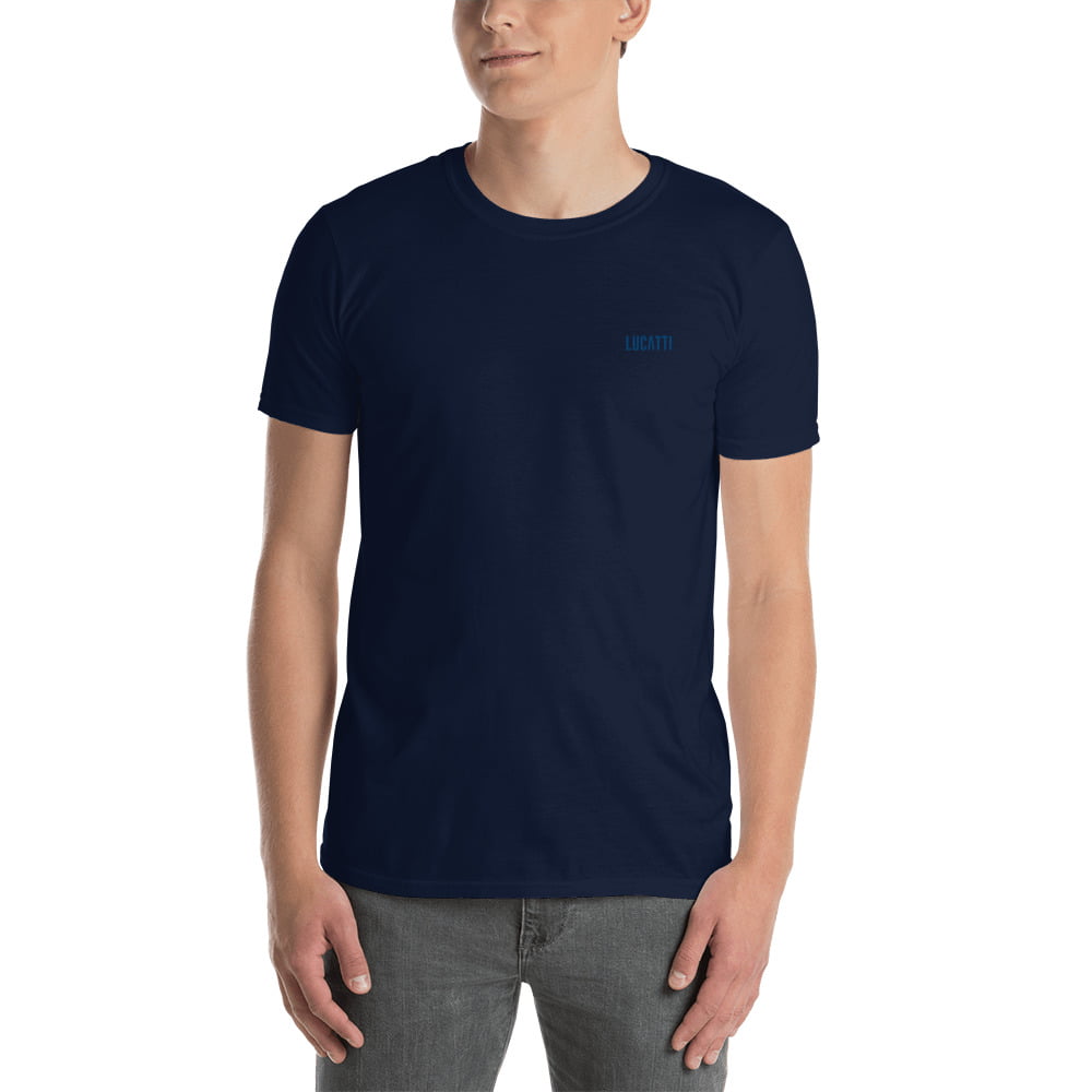 Camiseta básica hombre azul marino cuello redondo bordado