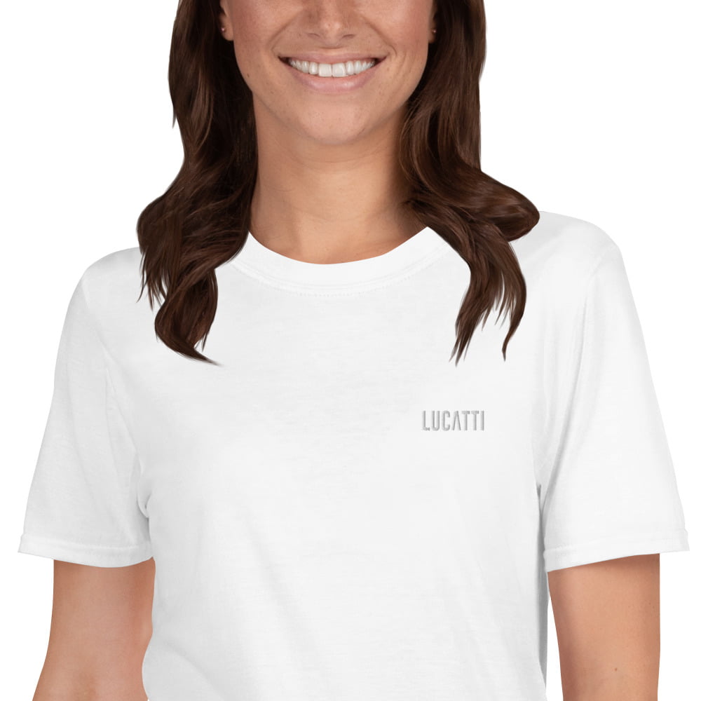 Camiseta básica mujer blanco cuello redondo bordado