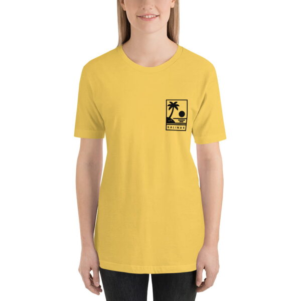Camiseta amarilla con estampado de bolsillo Salinas palmeras mujer