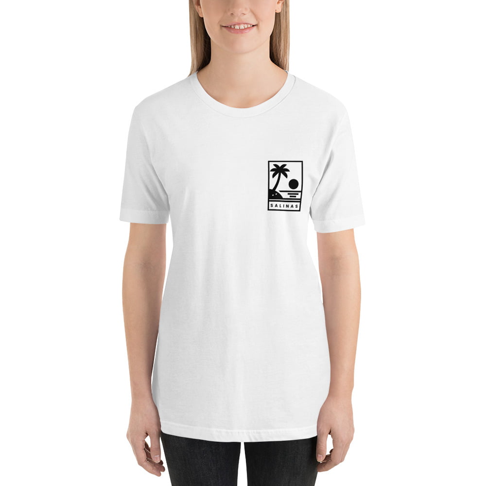 Camiseta blanca con estampado de bolsillo Salinas palmeras mujer