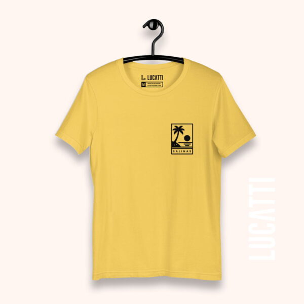 Camiseta con estampado de bolsillo Salinas palmeras mujer color amarillo