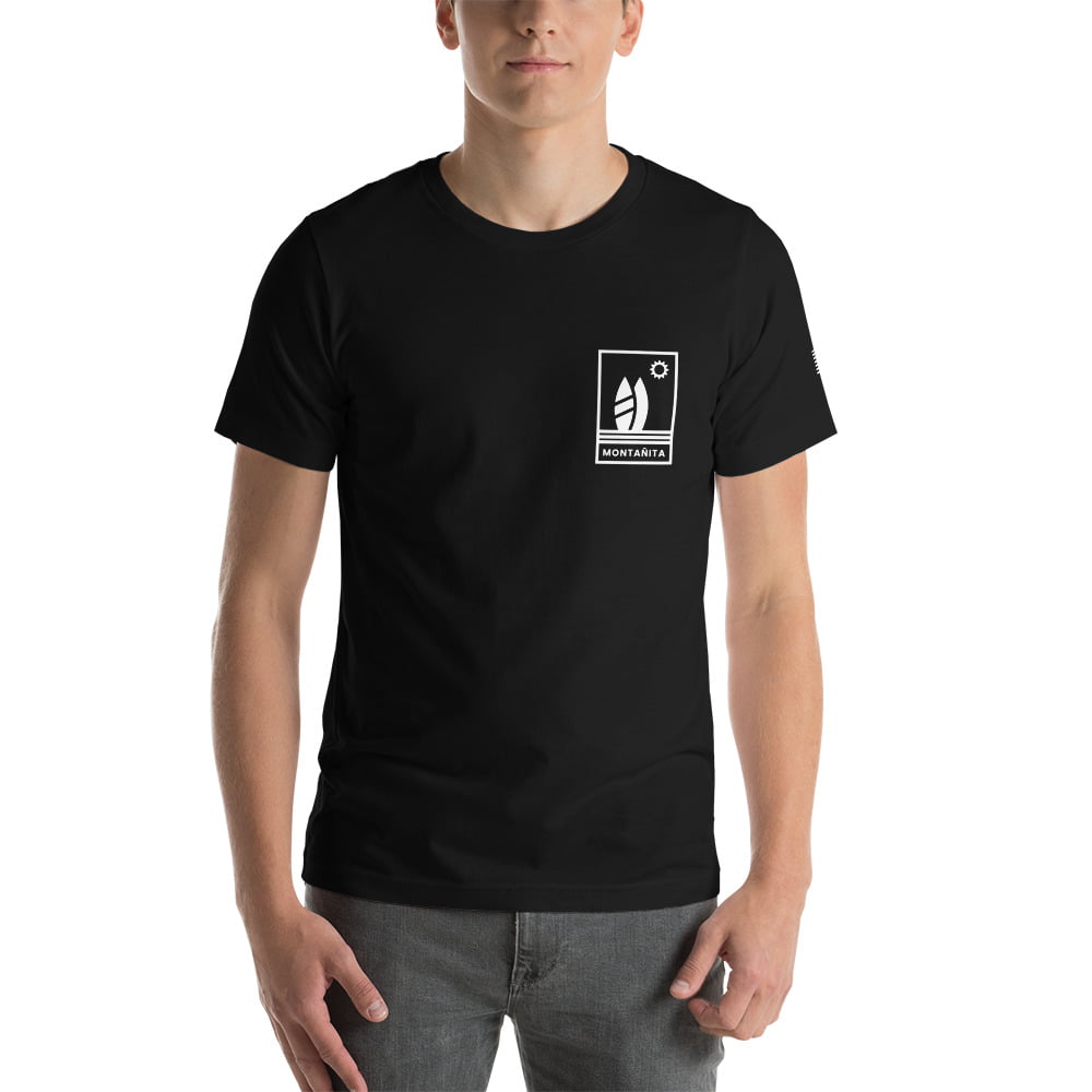 Camiseta negra con estampado de bolsillo montanita hombre