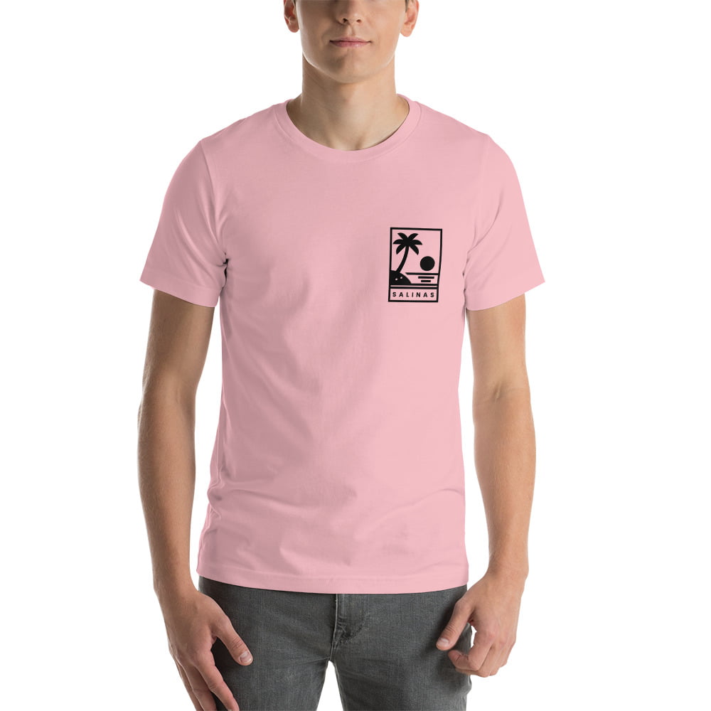 Camiseta rosada con estampado de bolsillo Salinas palmeras hombre