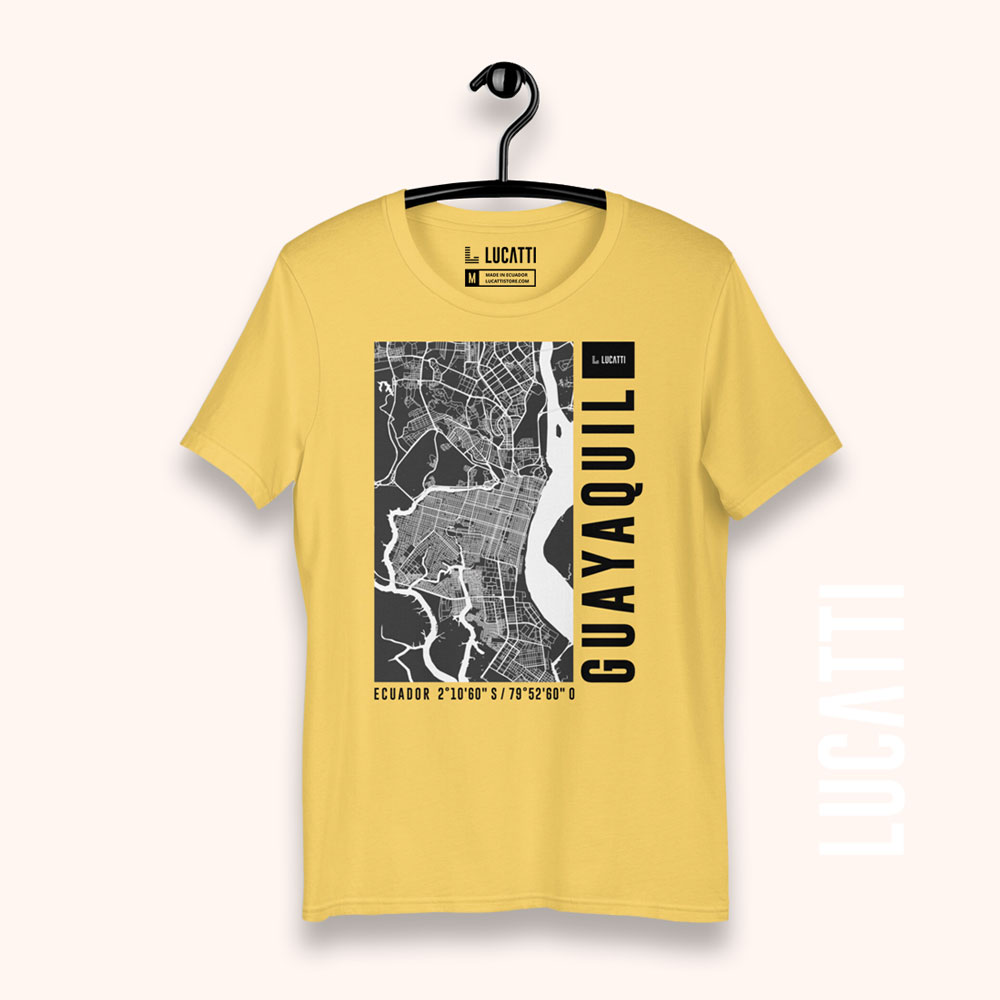 Camiseta con estampado de mapa de Guayaquil Ecuador color amarillo