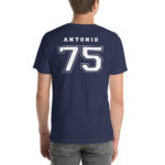 Camiseta personalizada con nombre y numero color azul marino detrás
