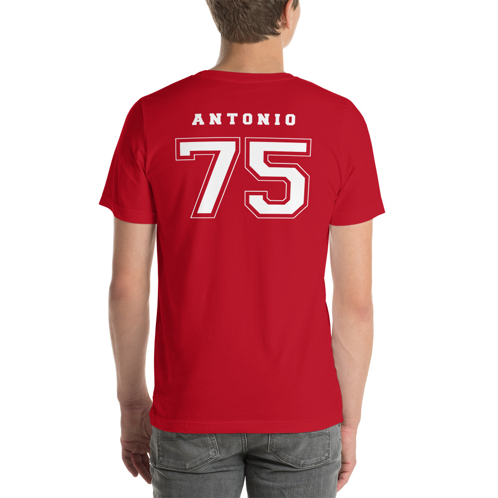 Camiseta personalizada con nombre y numero color rojo detrás
